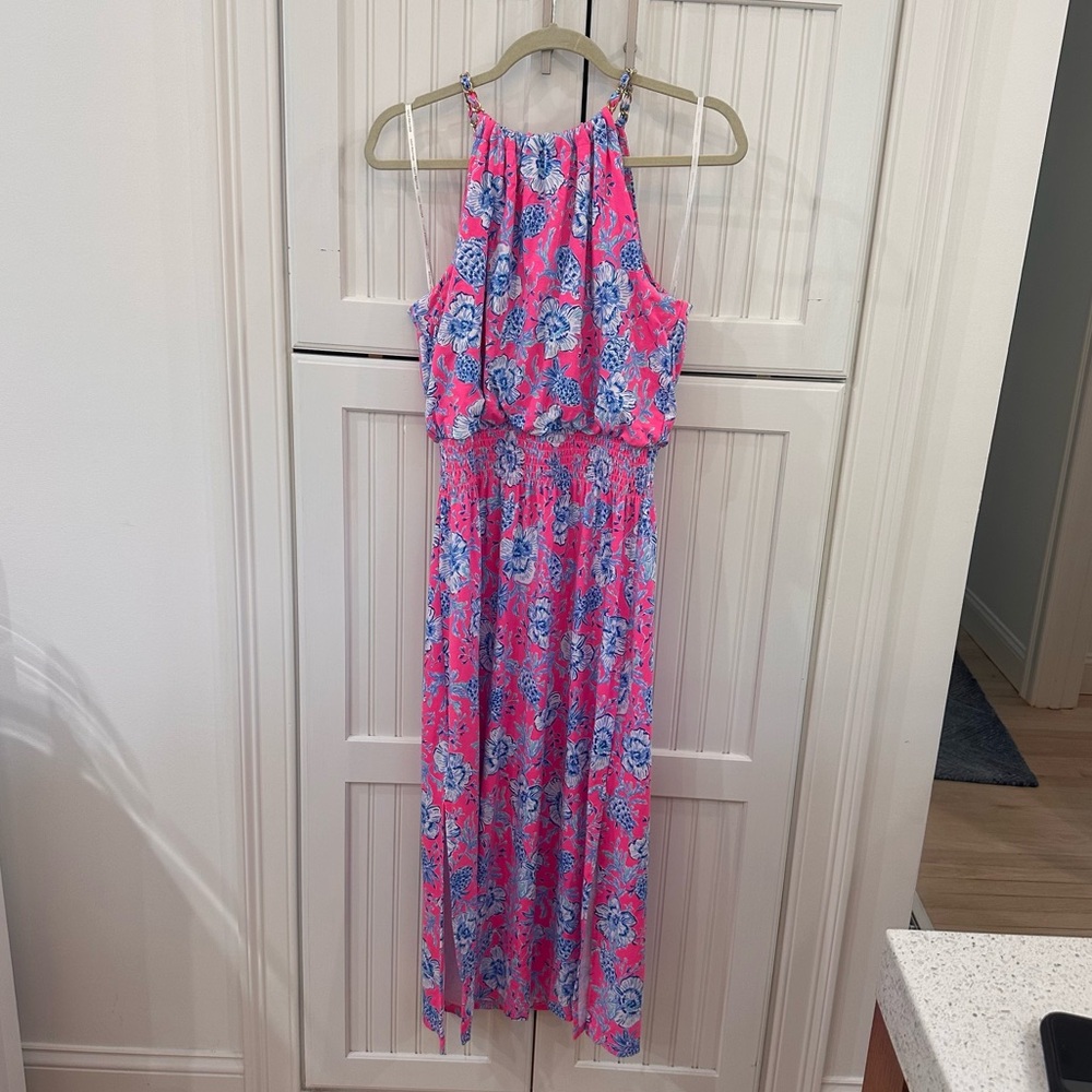 Lily Pulitzer Gracelyn Halter Midi Dress in Roxie Pink Wave ‘N Sea Size Medium